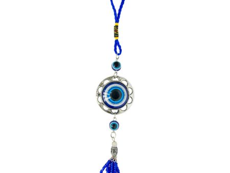 Glass Evil Eye Talisman - Puffed Evil Eye w  Beaded Tassel Online now