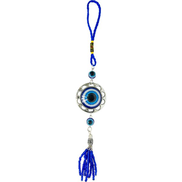 Glass Evil Eye Talisman - Puffed Evil Eye w  Beaded Tassel Online now