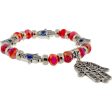 Glass Beads Elastic Bracelet Red w  Evil Eye Fatima Hand Online now