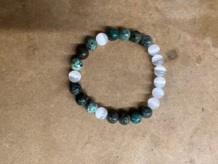 7  African Turquoise and Satin Spar Bracelet on Sale