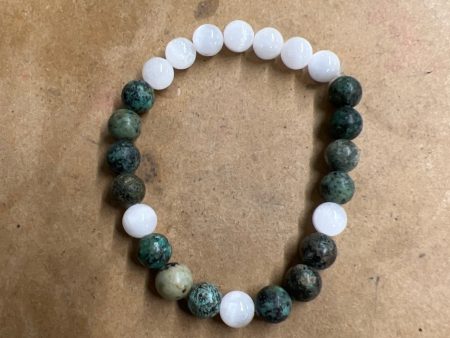 7.5  African Turquoise and Satin Spar Bracelet For Cheap