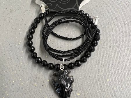 Black Obsidian Bracelet and Arrow Head Necklace For Discount