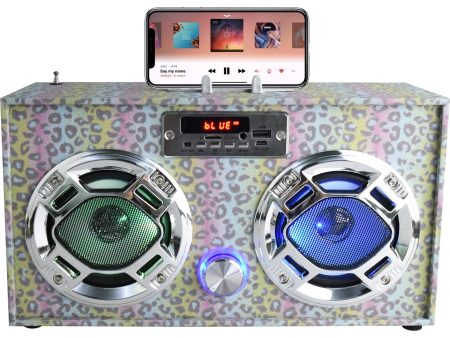 Leopard Glitter Boombox-Bluetooth w LED Lights Cheap